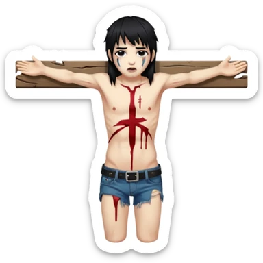 jesus-body-on-the-cross, black hair, punk hair, punk bangs sticker