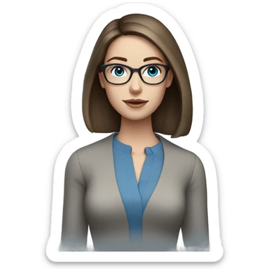 CHyper Realistic pale elegant classy model, straight shoulder length brown hair, glasses and blue eyes  sticker