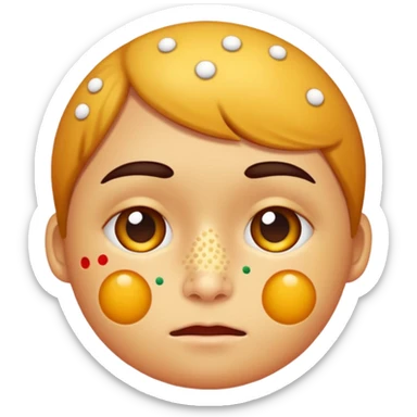 person with chicken pox dots on their face sticker