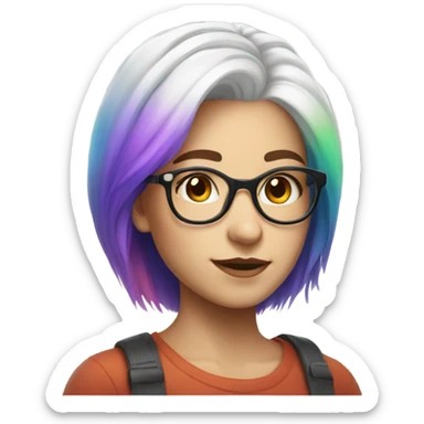 girl in glasses rainbow hair portrait white short hair sticker