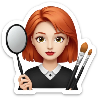 red-haired eyebrow artist with makeup brushes sticker