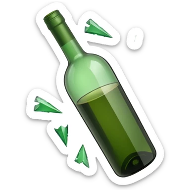 green wine bottle used as a weapon, broken on one end and sharp sticker
