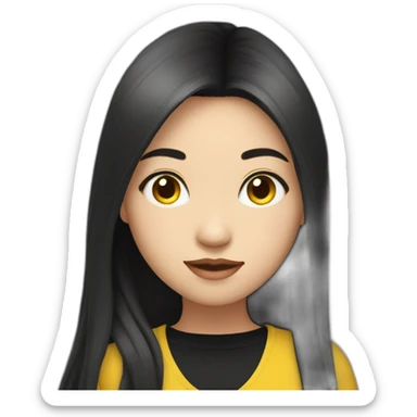 female-asian-round-face-with-long-black and yellow extensions hair in a black shirt sticker