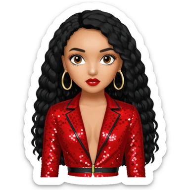 Leigh-Anne Pinnock from Little Mix with long black hair, red sequin outfit sticker