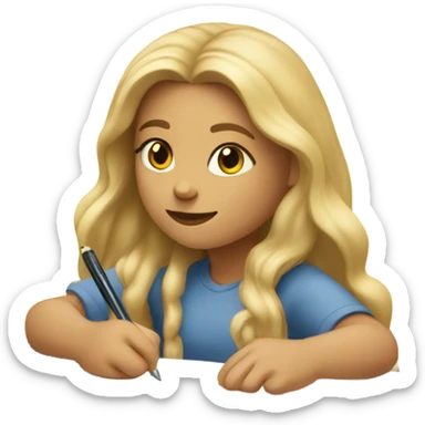 Long blonde girl writing a postcard sticker