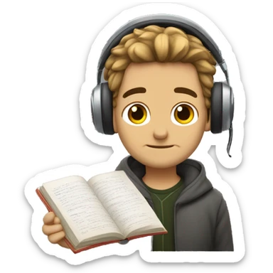 leon con audífonos y estudiando sticker