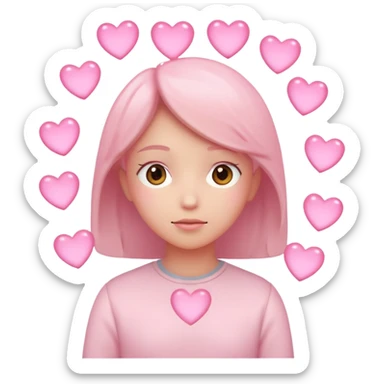 Thinking with light pink hearts sticker