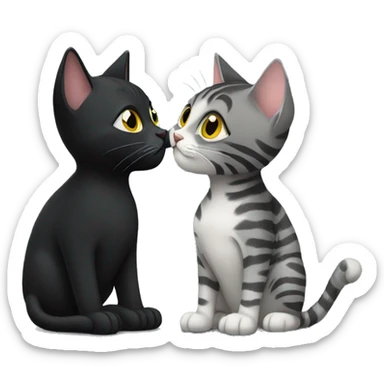 Black cat and grey tabby cat kissing sticker