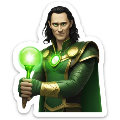 Loki god of stories from mcu holding Green light sticker