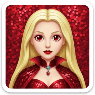 Countess Dracula from Universal Monsters with long blonde hair, dark red sequin outfit sticker