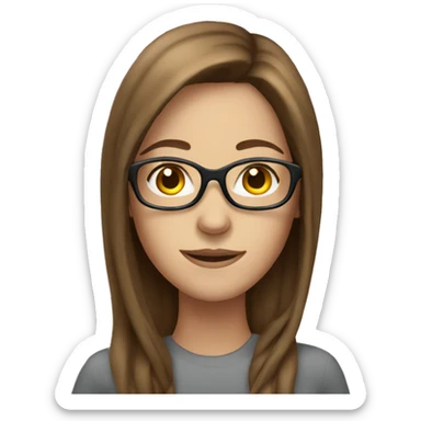 White woman with long brown hair and glasses sticker