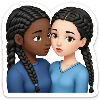 A white girl with black hair kissing a black girl with braids sticker