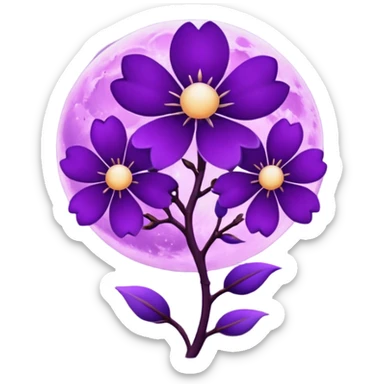 dark purple blossom with a purple Moon sticker