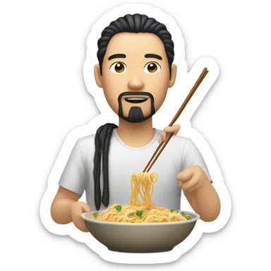 asian with slightly open eyes and eat noodles also has two beard braids sticker