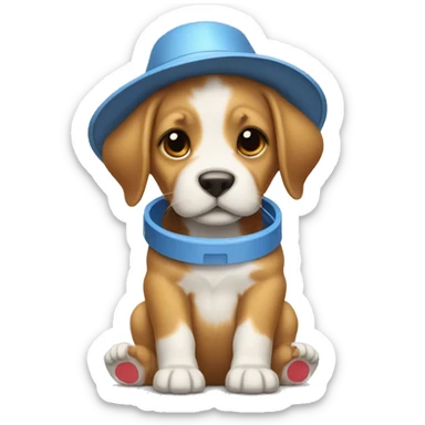 Puppy on its back legs with a bucket hat on sticker
