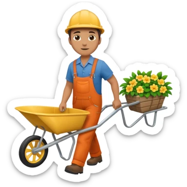 Landscaping company worker, walking with wheelbarrow, full body sticker