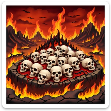A burning hell landscape in the style of rott8ng corpses in the style of your bloody skull art. More detailed, extreme detail sticker