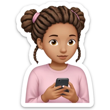 Medium brown woman with dreadlocks in bun Light pink shirt texting sticker