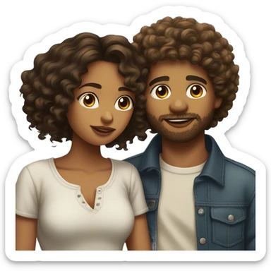 Brownskin boy with curly hair and connected beard kiss a lightskin girl with short curly banged hair  sticker