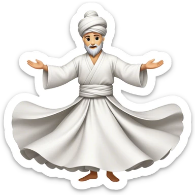 Cinematic Realistic Whirling Dervish Dance Emoji, depicted as a mesmerizing traditional Sufi dance scene with flowing robes and dynamic movement, rendered with vibrant textures and swirling mystical lighting that captures its spiritual energy. sticker