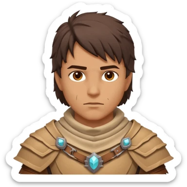 desert warrior portrait, head and shoulders only, sandy cloak collar, leather armor, intense eyes, desert fighter vibe, 3D cartoon, mobile game icon style, clean background, no text, no watermark
 sticker