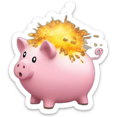 Piggy bank exploding from being full sticker