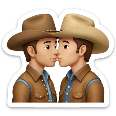 two men cowboys kissing with cowboy hats sticker