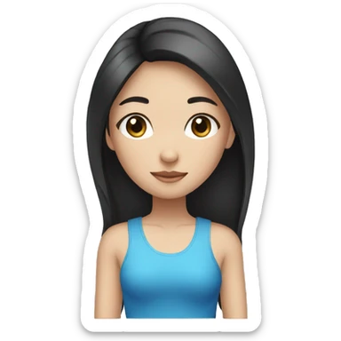 tan asian girl with dark long hair and blue eyes sticker