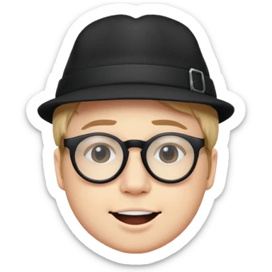 Patrick Stump from Fall Out Boy, emoji style, signature hat, glasses, energetic expression sticker