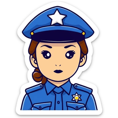 Female Russian police officer in uniform with distinctive police cap, professional look sticker