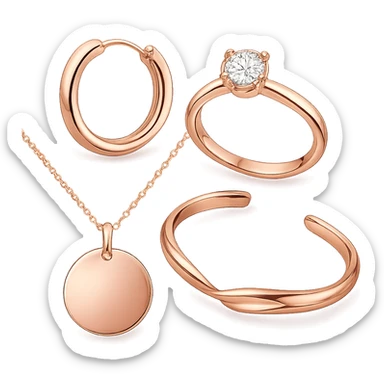 rose gold jewelry, shiny, luxurious, soft pink metallic, minimal background sticker