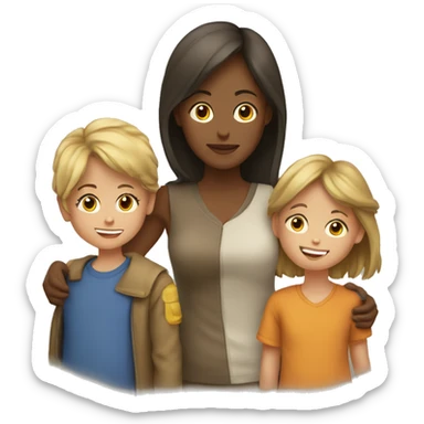 Mom with a girl and boy children sticker