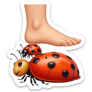 showing a cartoon human foot stepping on a small bug (like a ladybug), slightly squished but cartoonish, no violence, playful Apple emoji style sticker