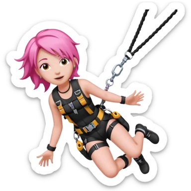 bungee jumping face with earrings pink hair flying away bungee jumo sticker