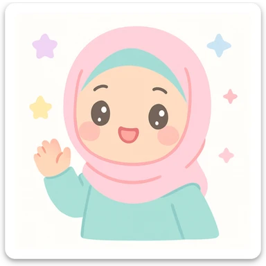 a hijabi woman, cheerful, kawaii style sticker