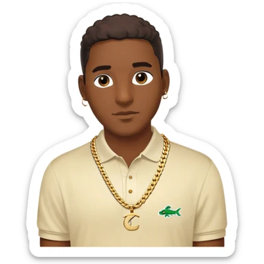 Homme Antillais chaine en or maille cubaine originaire de Martinique avec un polo Lacoste  sticker