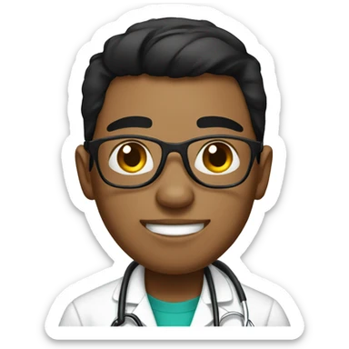 Young Mexican doctor with big black boxer dog with white face sticker