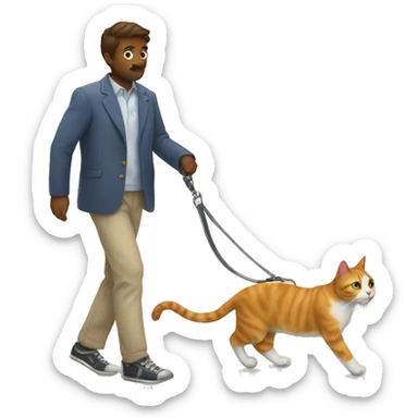 Cat walking a human on a leash sticker