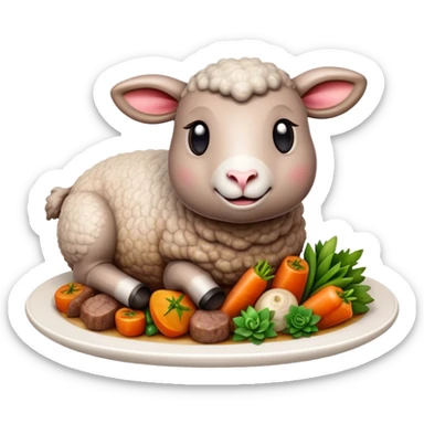 Cinematic Realistic Roast Lamb Dish Emoji, depicted with tender, succulent lamb roasted to perfection and served with seasonal vegetables, rendered with rich textures and inviting warm lighting that captures its traditional heritage. sticker