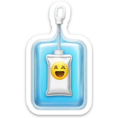 Rectangular transparent plastic iv bag filled with 500ml of fluid hanging on an iv pole in an intensive care unit  sticker