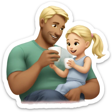 blonde dad drinks tea with his babydaughter sticker