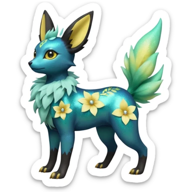 Multicolored sparkly light pale pastel whitish pretty cool elegant realistic flowery exotic Trico-Bolthund-Electrike-Luxray-Umbreon-Leafeon-hybrid, full body sticker