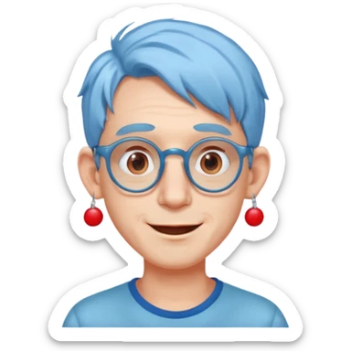 light blue haired man mid length hair with big ears and red earrings and spectacles happy sticker