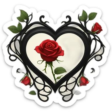 red roses on heart shaped black vine frame goth style sticker