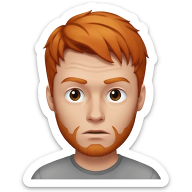 The 🤨 raised eyebrow emoji but with short ginger hair (a man) sticker