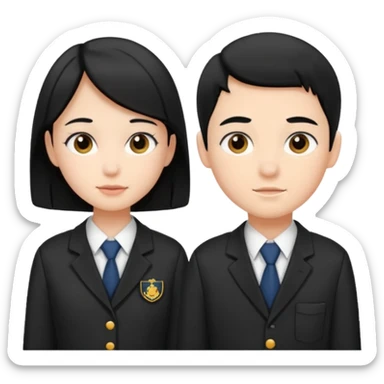 students in school uniforms girl and boy black hair sticker