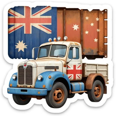 Old Mack truck with Australian flag decal on door sticker