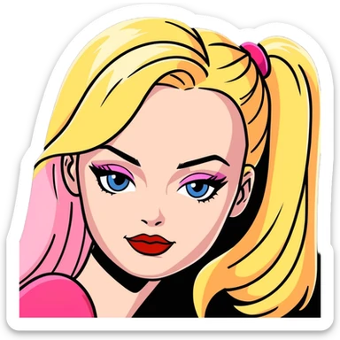 A combination of Margot Robbie as Barbie and Harley Queen (half-face) sticker