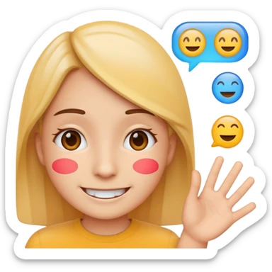 Create a realistic emoji of a device detecting different languages by analytics  sticker
