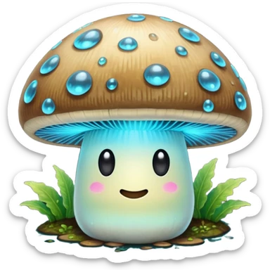Glowing bioluminescent mushroom with half-closed “bedroom eyes” sticker